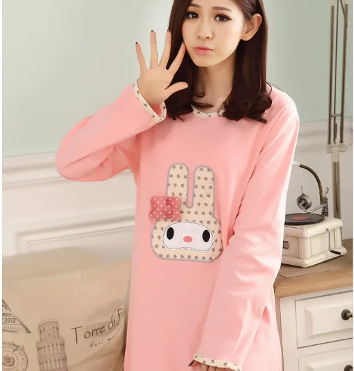 Женская хлопковая ночная рубашка с длинным рукавом большие размеры|cotton