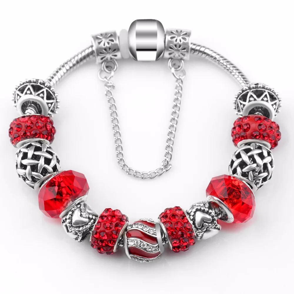 Посеребренный Оригинальный Женский стеклянный Шарм браслет и подвеска|charm