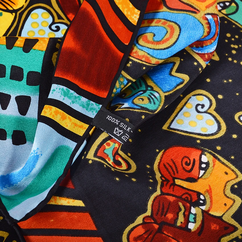 Женский шелковый шарф накидка [BYSIFA] черный/красный/белый большой квадратный с