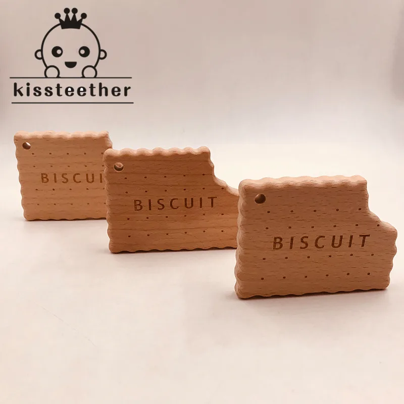 Infant Cookies Baby Wood Teether Biscuits Shape Natrual Wooden Baby Teether Toys Wood Teething Accessories Baby Shower Gifts