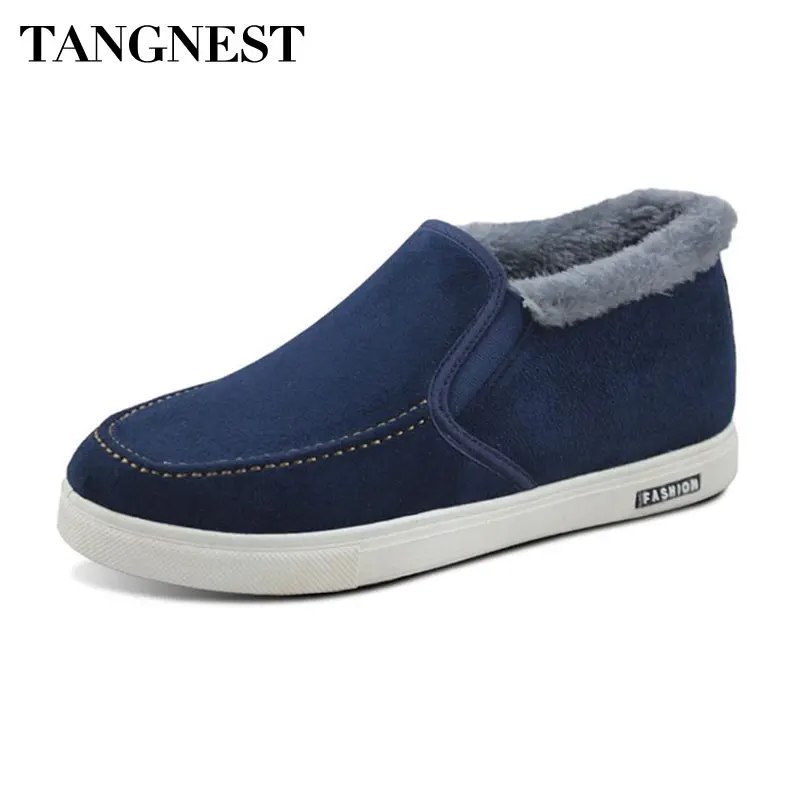 Tangnest/Новые Мужская парусиновая обувь зима теплый плюш Slip on ботильоны Для мужчин