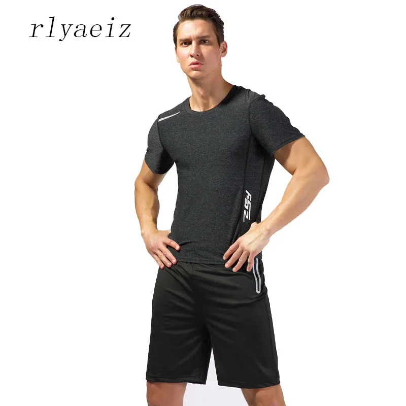 Rlyaeiz абсолютно новый Быстросохнущий набор мужской спортивный костюм 2018 Летние