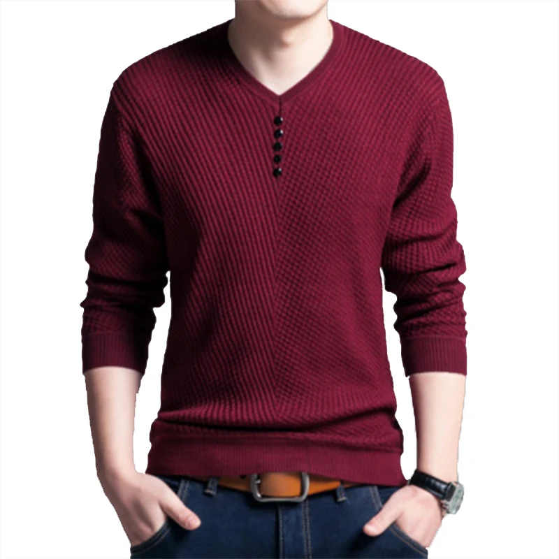 С длинным рукавом вязаный свитер Для мужчин осень-зима Повседневное Slim Fit Рождество трикотаж Для мужчин s одежда с v-образным вырезом Пуловер мужской sueter hombre