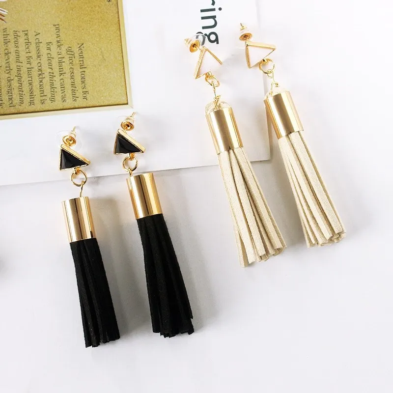 2019 Black/White Leather Tassel Earrings Jewelry Female Simple Retro Metal Long Dangle Earring | Украшения и аксессуары