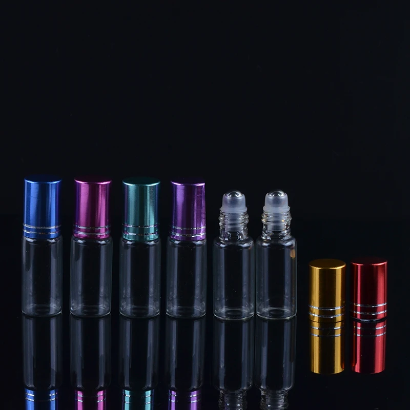 

MUB - 5ML (5Pieces/Lot) Clear Glass Essential Oil Roller Bottles with Metal Roller Balls Aromatherapy Perfumes Lip Balms Roll On