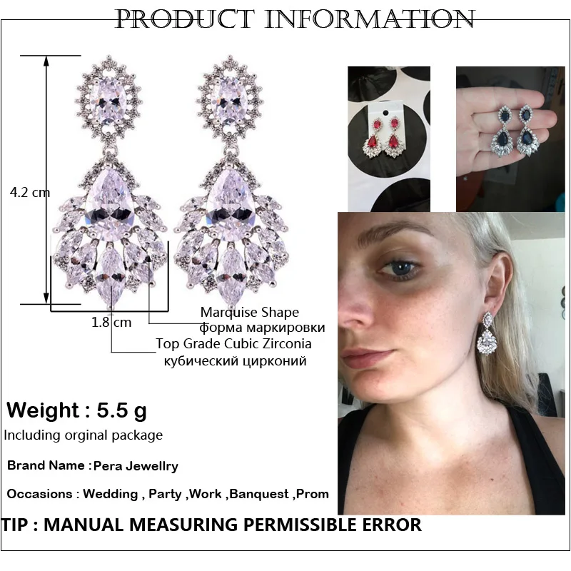 Женские длинные сережки подвески Pera крупные серьги цвета белого золота с