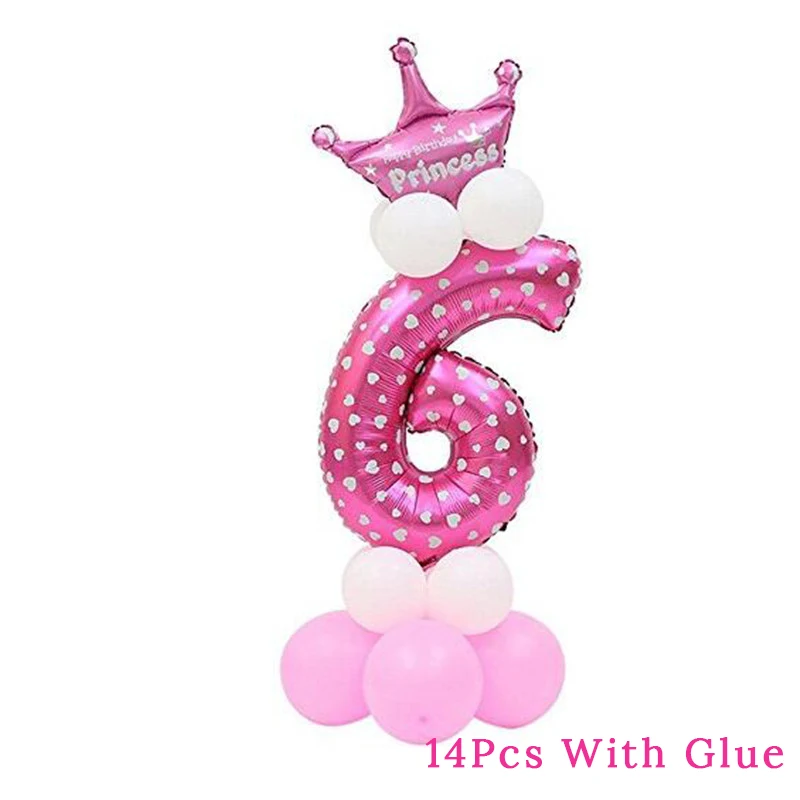 14Pcs Pink 6 Cyuan, 14 шт., наборы шариков для девочек и мальчиков, с цифрами, с днем рождения, воздушные шары для дня рождения, украшения для вечеринки, Детские цифры, фольга, вечерние шары - Цвет: 14Pcs Pink 6