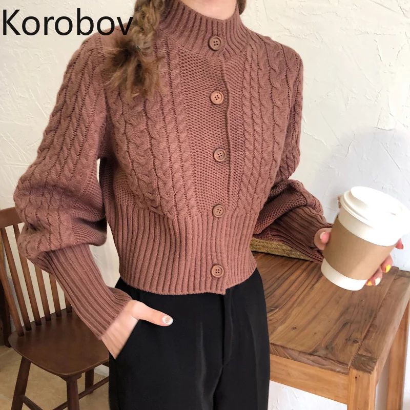 Женский однобортный Кардиган Korobov Осенний однотонный облегающий свитер в стиле