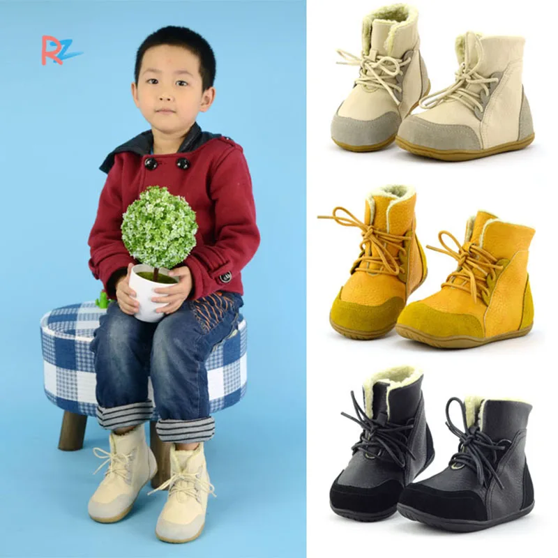 

New Boys Girls Winter Boots Suede Leather Toddler Baby Snow Boots Thick Soft School Shoes Lace-up Shorts Flat Botas Size22-33