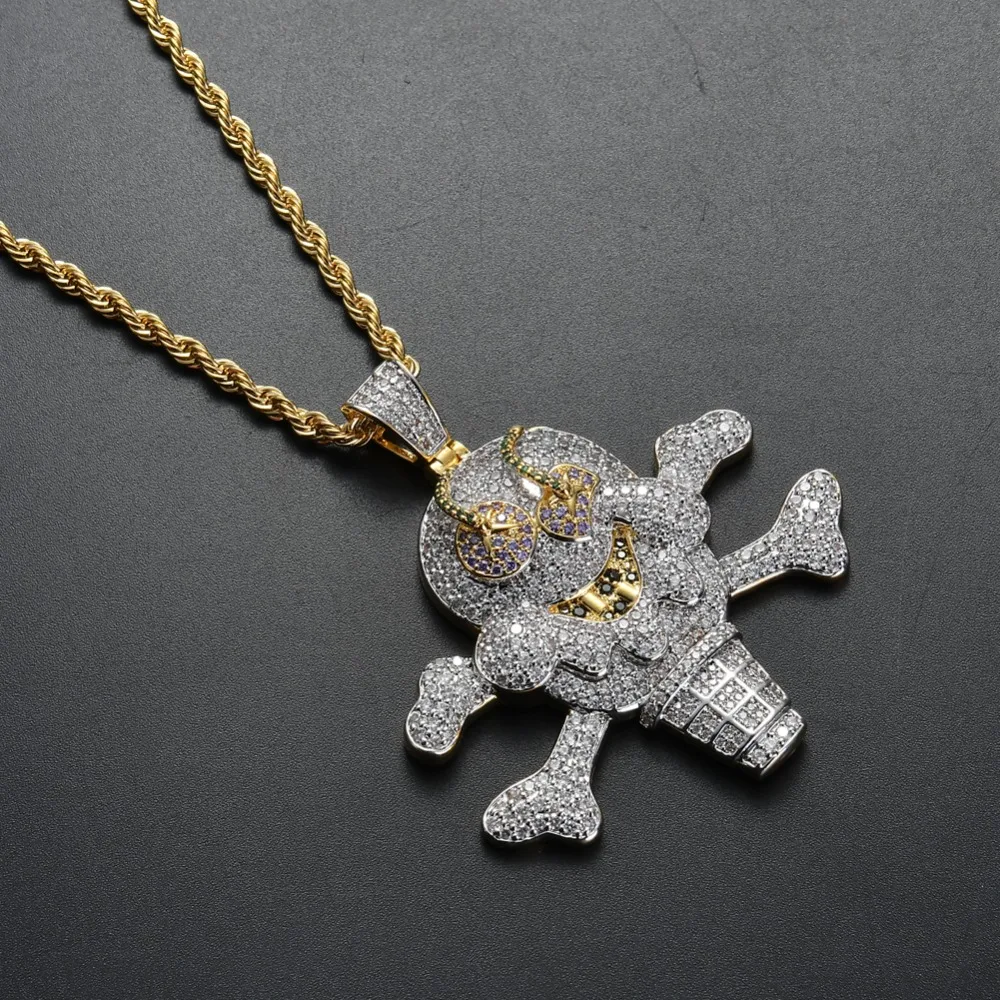 Хип-хоп мультфильм Iced Out Corsair кулон в форме Черепа скелета кубический циркон мороженое пират ожерелье CN062