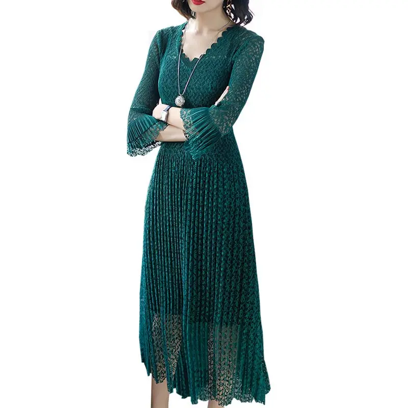 

Summer Long Black Lace Dress Women 2019 New Elegant Vintage Fashion Seven-quarter Sleeve Ladies Dresses Plus Size Vestido HJ274