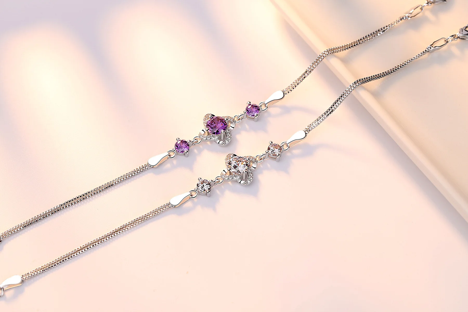 Женский браслет с цветком клевера Kiteal серебряный фиолетовым цирконием S B158 925