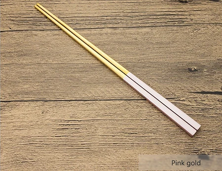 Pink gold Кухонные палочки для еды радужные 304 зеркальные столовые приборы из нержавеющей стали китайские японские корейские многоразовые палочки для еды - Цвет: Pink gold