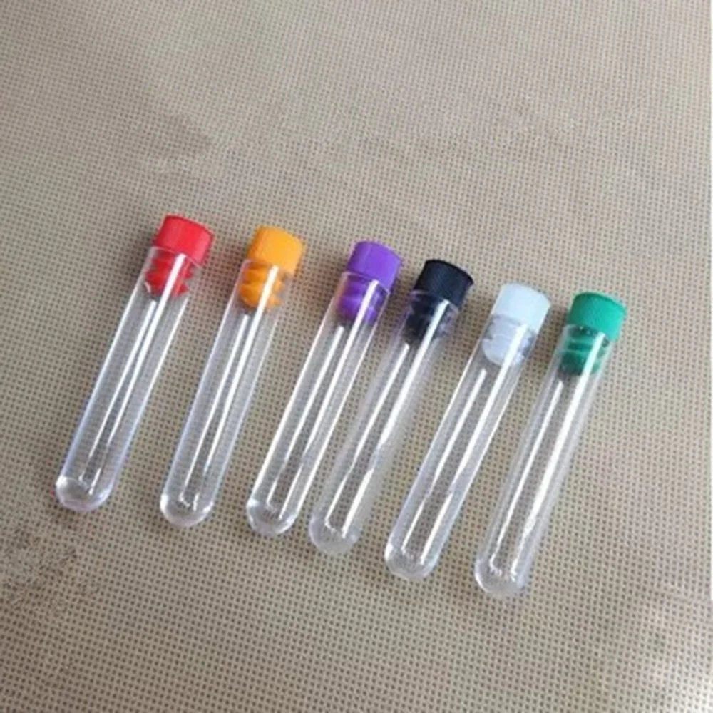 100pcs 12x75 mm Plastic Test Tube With Cap random Colors Of Cap  High Quality Clear Like Glass