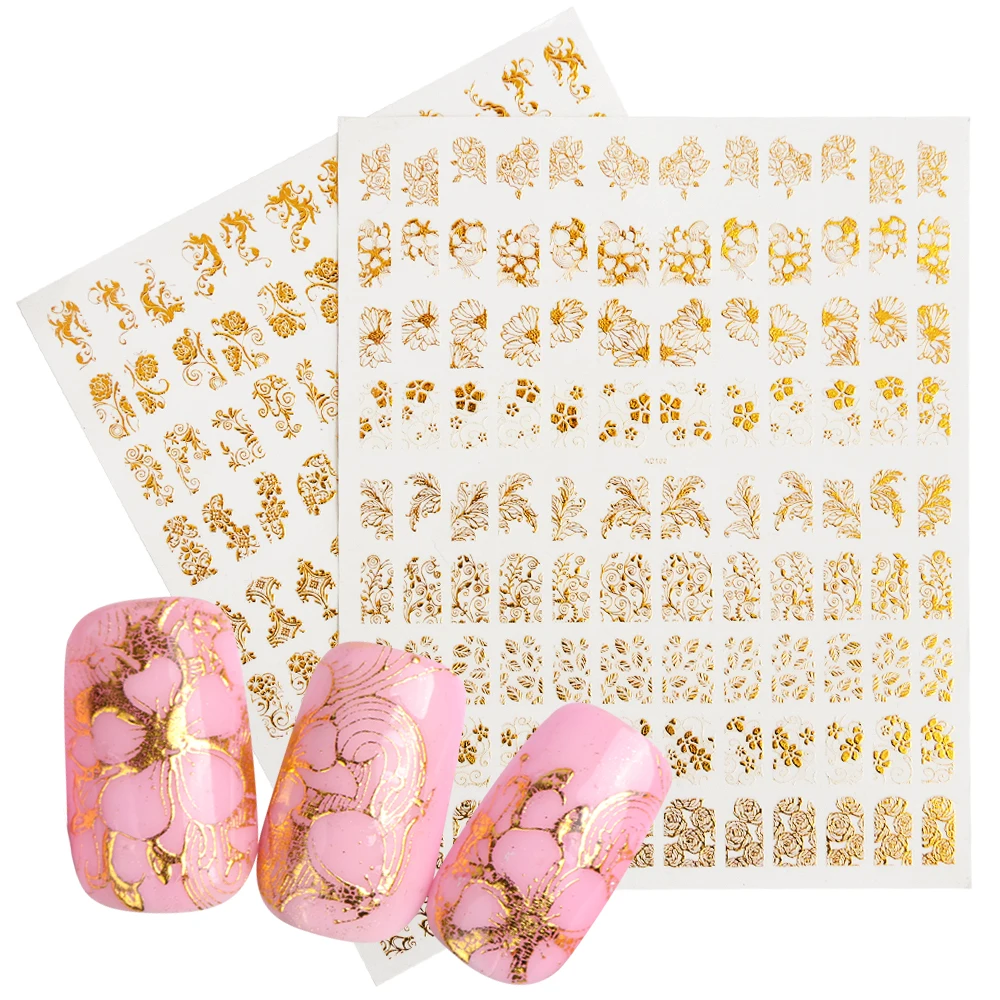 1 шт. большая золотая металлическая Цветочная кружевная 3D наклейка для ногтей