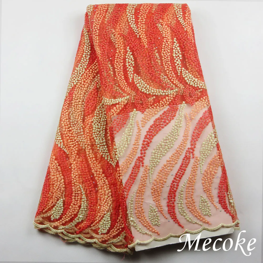 Высокое Качество Нигерии Кружевной Ткани С Бисером Африканский Французский