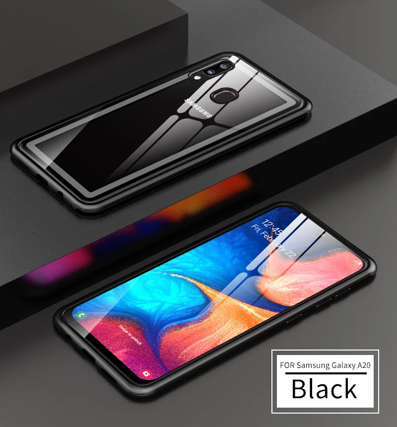 Black Металлический бампер для Samsung A50 A30 A70 A60 A40 A20 A10 алюминиевый сплав бампер чехол закаленное стекло задняя крышка для Samsung A 50 30 70 - Цвет: Black