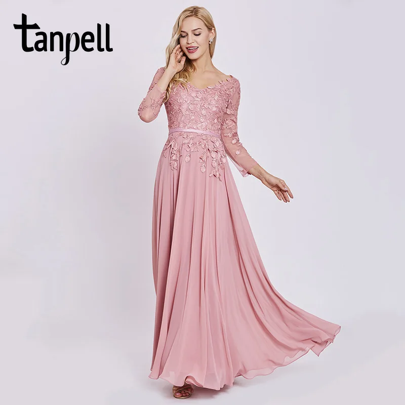 Tanpell аппликациями вечернее платье элегантный Персик с длинными рукавами Длина