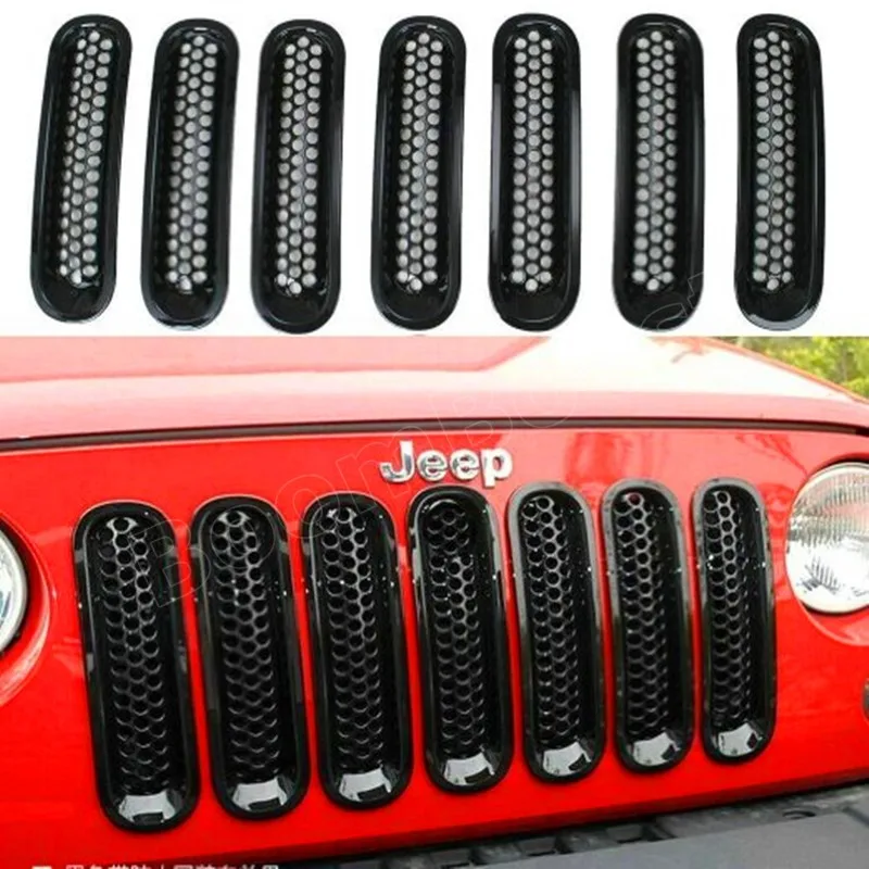 Новое поступление 7 шт. декоративная решетка для Jeep Wrangler Rubicon JK 07 15 черный|grille