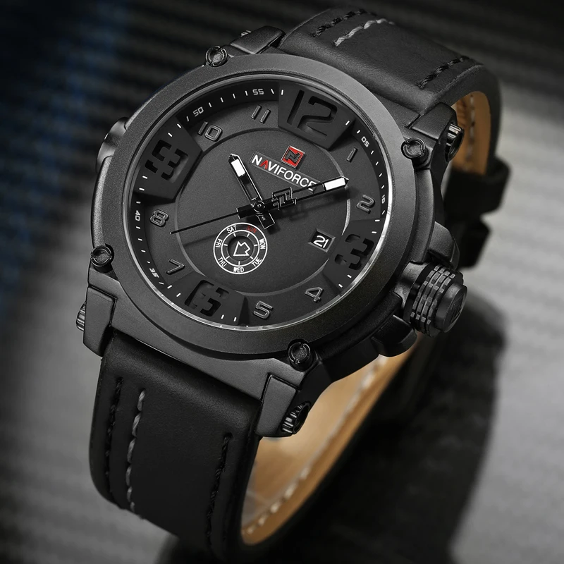 NAVIFORCE Топ люксовый бренд Мужские часы Мужские модные кожаные часы мужские повседневные водонепроницаемые наручные часы с отображением даты и недели