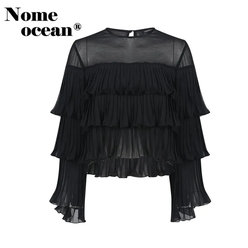 Многослойные шифоновые блузки с рюшами 2018 летние широкие манжеты рубашки