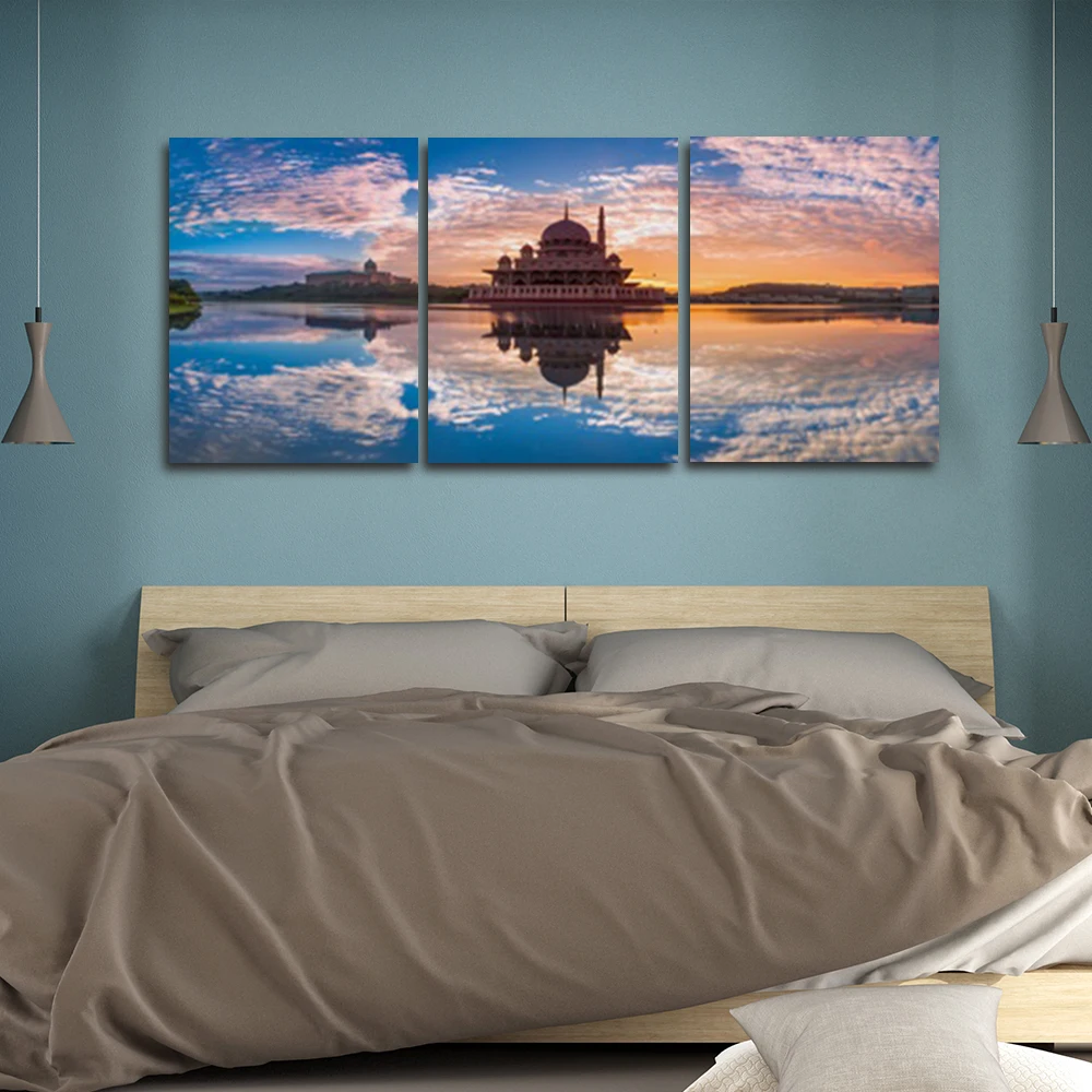 3 Панели Sunrise Sky Scene винтажная холст масляная живопись настенная плакат для