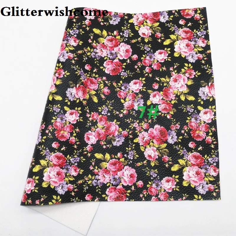 7 Glitterwishcome 30X134 см мини рулон синтетическая кожа, печатные цветы розы, искусственная ткань из искусственной кожи винил для бантов, GM022 - Цвет: 7