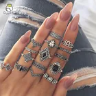 1 комплект, 15 шт., ensemble Boheme Cristal Fleur Feuilles Creux Lotus Gem Argent Bague Ensemble Femmes Mariage Anniversaire Cadeau