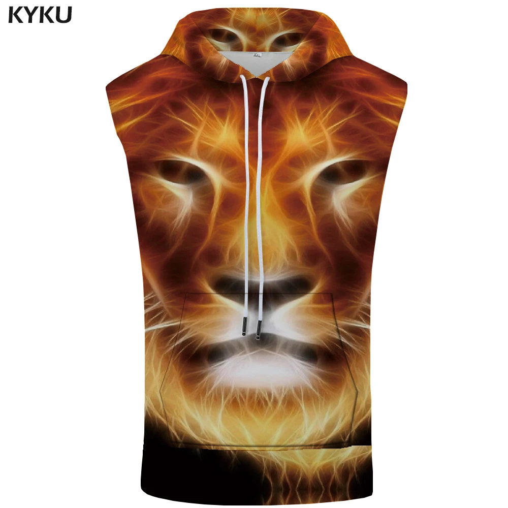 KYKU Лев с капюшоном майка Для мужчин желтое пламя жилет Singlets Бодибилдинг Стрингер