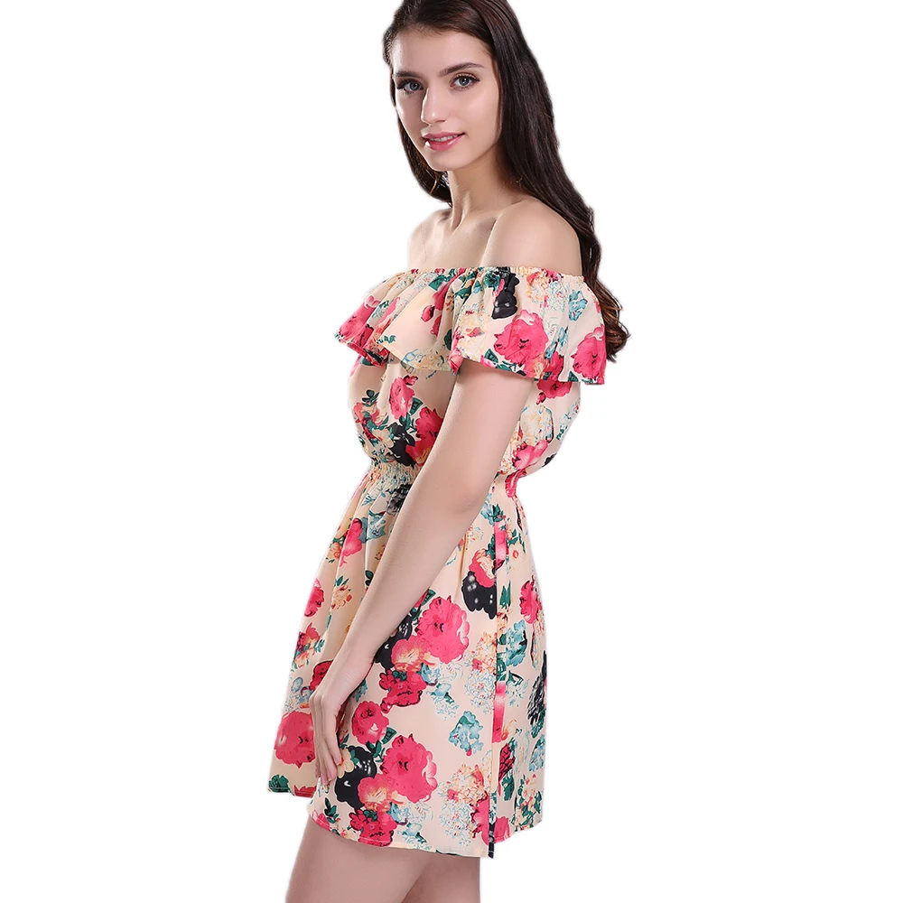 Летнее женское платье с цветочным принтом повседневное шифоновое мини-платье