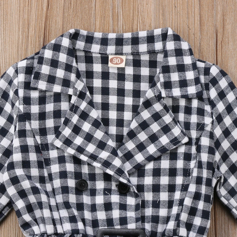 2018 Fashion Casual Cute Newborn Baby Girls Cotton Long Sleeve Turn-down Collar Black White Plaid Sashes Lace Tutu Dress 2-7Y | Детская