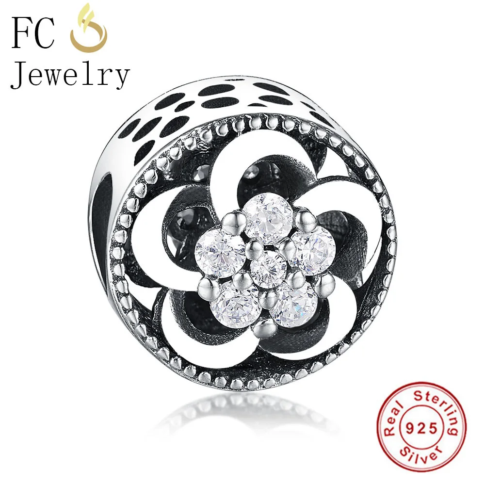 Fit Pandora талисманы Браслет Твердые 925 Серебряный ажурный цветок ажурный шарик Европейский CZ нежный серебряные ювелирные