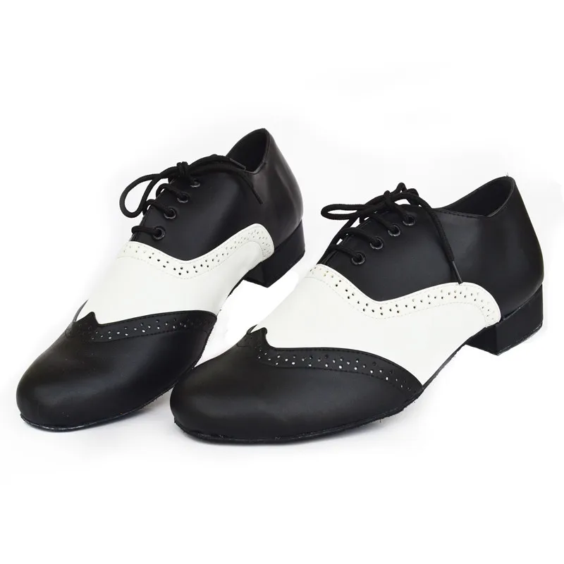 Professional Black White Synthetic Leather Men's Tango Salsa Ballroom Latin Dance Shoes with Suede Sole 2.5cm Heels | Спорт и