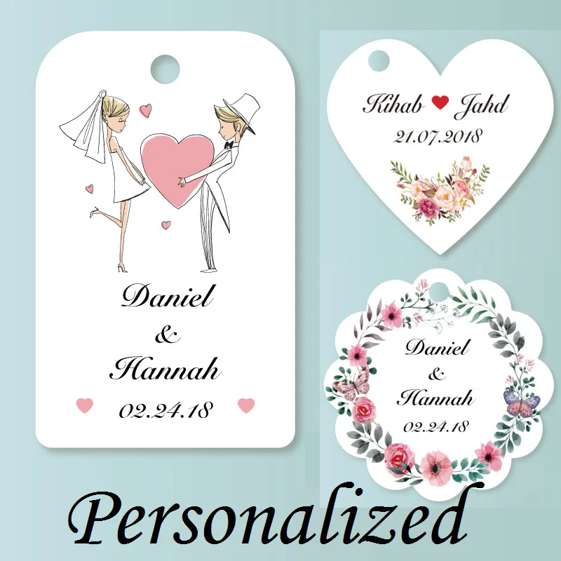

100 PCs, Customized Personalized Wedding Birthday Baby Shower Party Favors Boxes Hang Tags, Your Text, Logo, Picture, Handmade