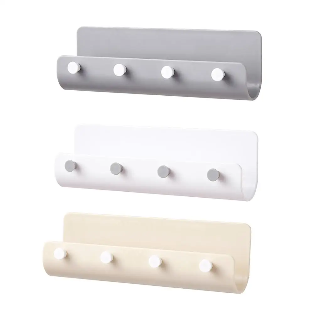 

High quality Entrance Door Porch Nail-free Wall Mount Rack Key 4 Hookes Storage Box Key Hanging Storage Organizer