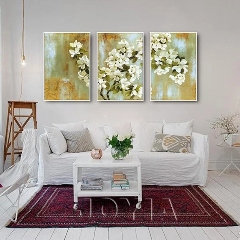 3 предмета абстрактная живопись каллиграфия белый яблони цветок на холсте