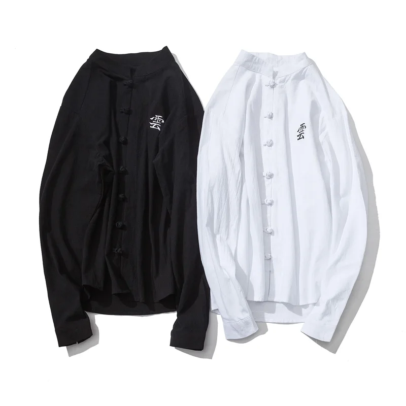 Мужская рубашка из хлопка и льна с вышивкой Bumpybeast Повседневная