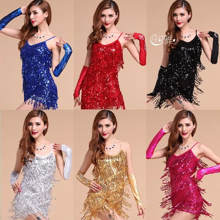 

Latin dance dress performance wear adult tassel sequins clothing customize women ballroom dance dress for latin dancing