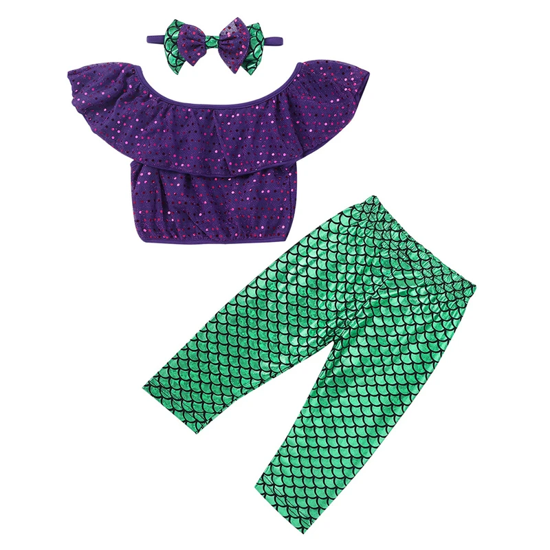 Футболка с открытыми плечами и блестками для маленьких девочек|Комплекты одежды