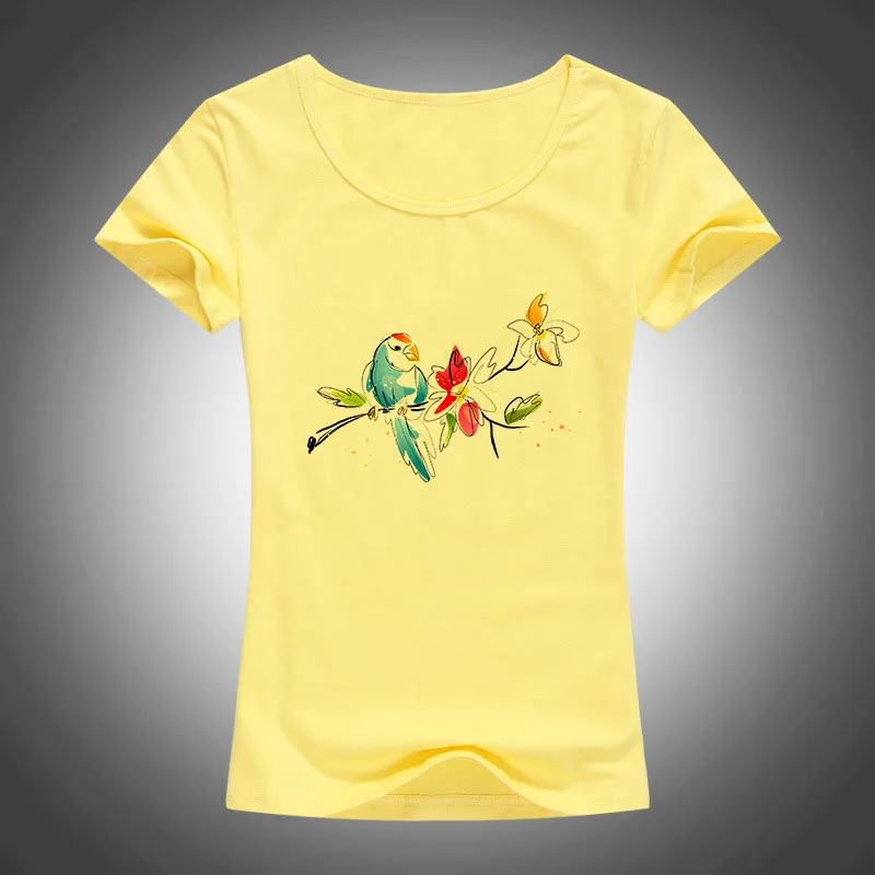 Новинка 2017 модная женская футболка с принтом в виде птиц летняя круглым вырезом и