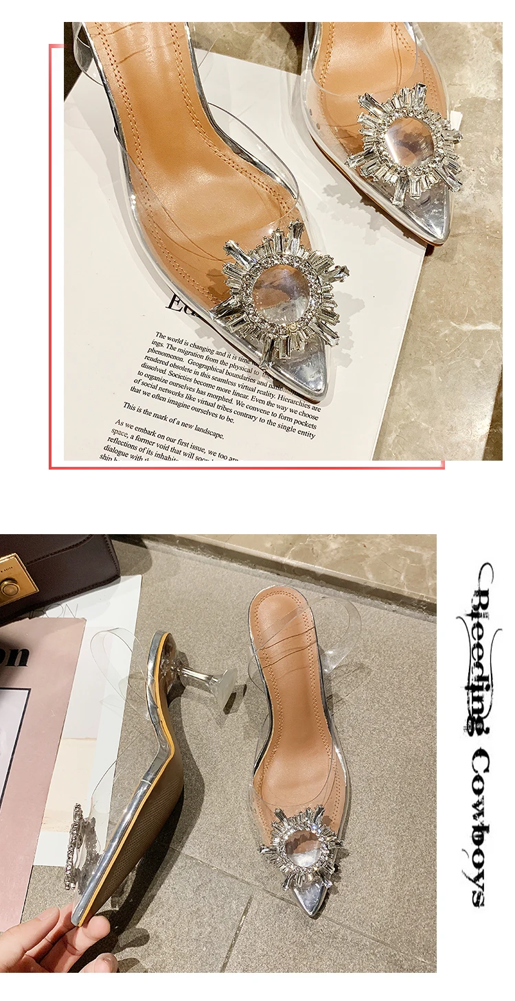 Transparent Sandals Platform Pointed Toe Crystal High Heels Clear Sandalias Women Summer Shoes Heels/6.5cm