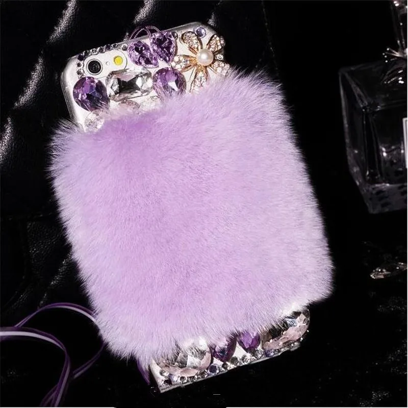 Роскошные блестящие алмазные теплые мягкие чехлы для телефонов с кроличьим