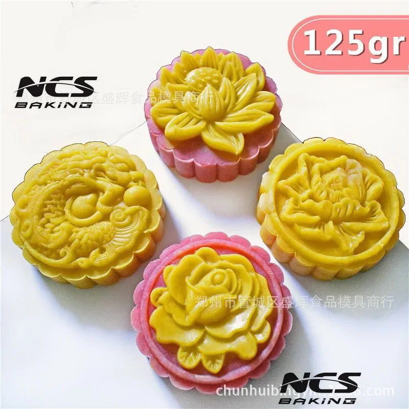 125 г круглая форма Lotus flower dragon Mooncake Мун бобы формы для торта с 4 штампами