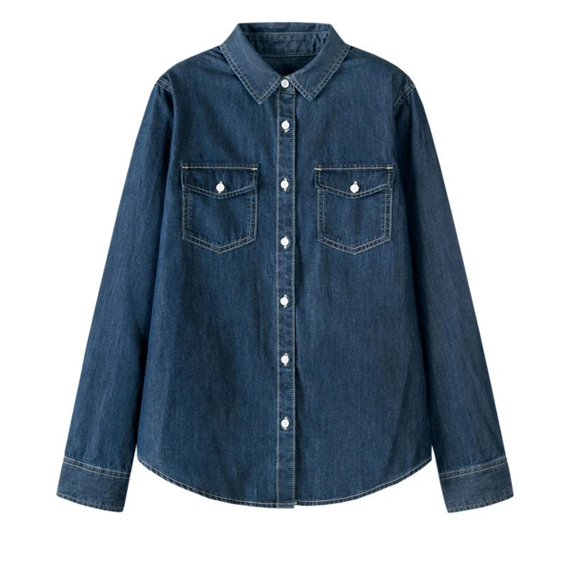 SEMIR Женская клетчатая рубашка из хлопка с воротником, рубашка с вышивкой, зауженная Талия, длинная на спине, пуговицы на манжетах - Цвет: Dark blue