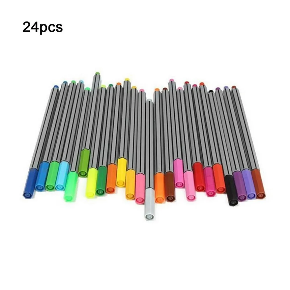 24 Colors/set 0.4MM Super Slim Fineliner Marker Pens School Students Drawing Painting Water Based Ink Art Marker Pens