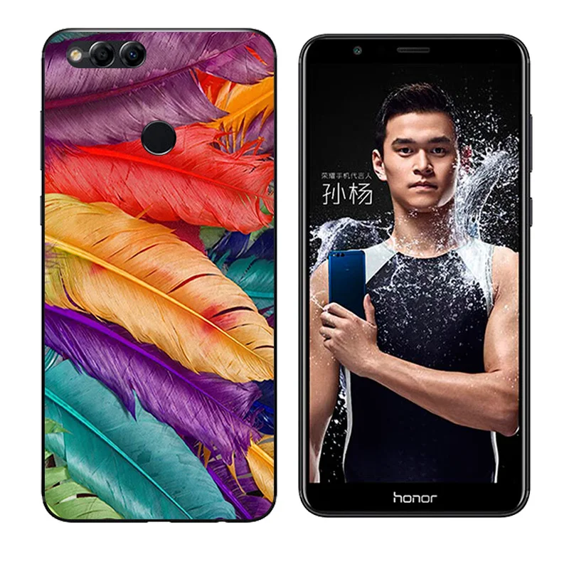 Clear TPU for Honor 7X Back Phone Cover Soft Silicone Huawei honor Girl Cat Printing Cases 5.93&quot Fundas |