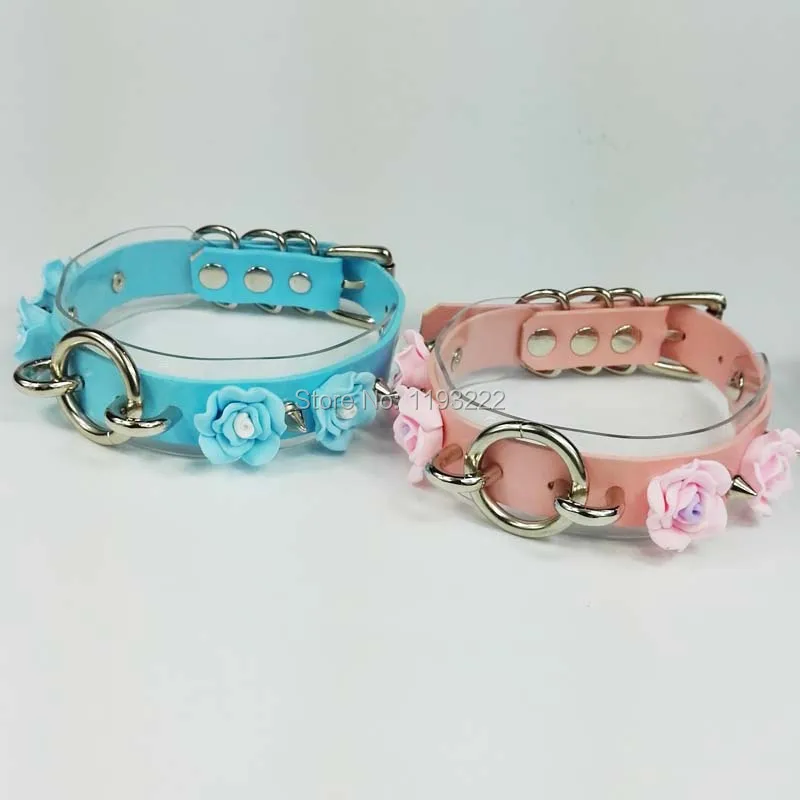 Женский кожаный ошейник с большими розами готический чокер ручной работы в стиле