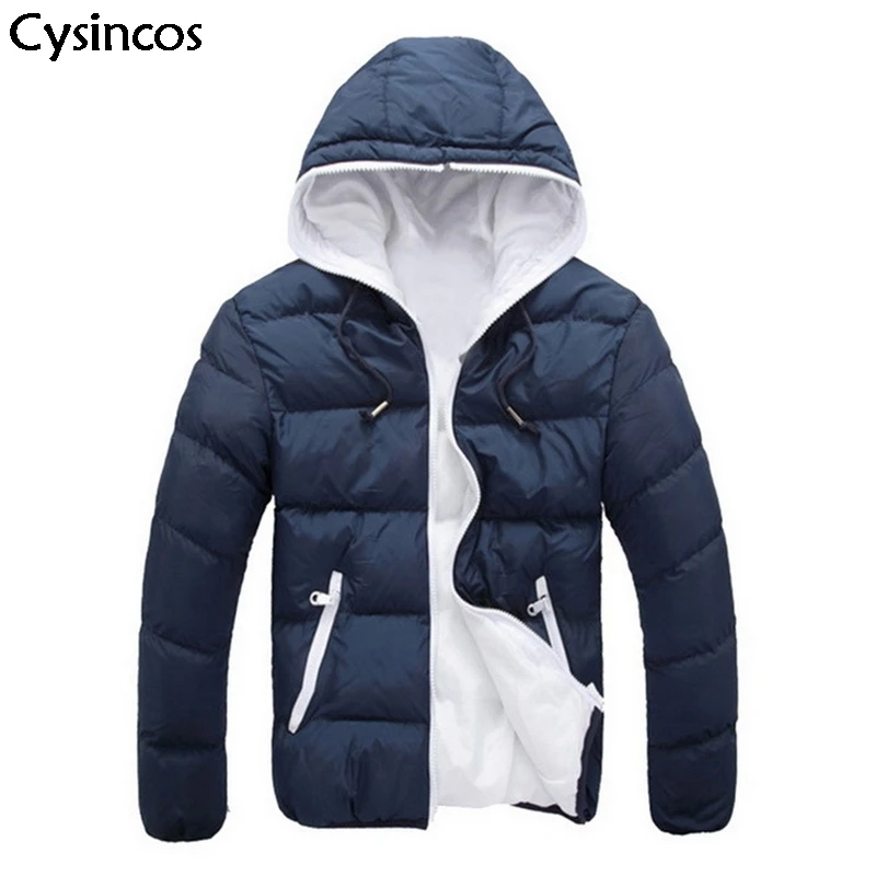 Мужская теплая куртка с капюшоном Cysincos короткая стеганая на молнии хлопковая