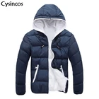 Мужская теплая куртка с капюшоном Cysincos, короткая стеганая куртка на молнии, хлопковая верхняя одежда размера плюс, для зимы, 2019