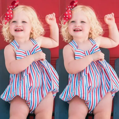 Полосатый комбинезон для новорожденных девочек от 0 до 24 месяцев без рукавов